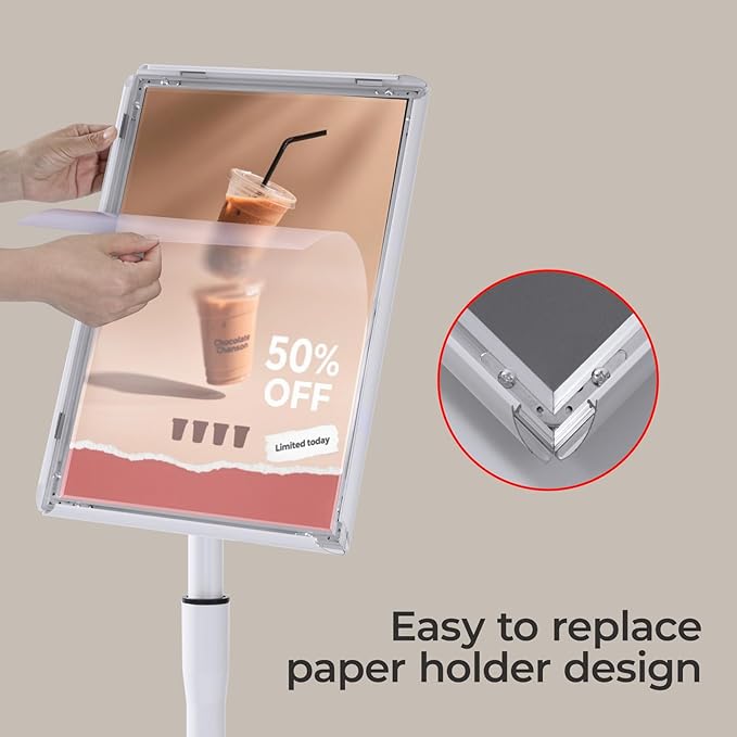 YIYO sign stand，floor sign holder poster stand heavy duty pedestal signage stand for display (WHITE, 8.5*11)