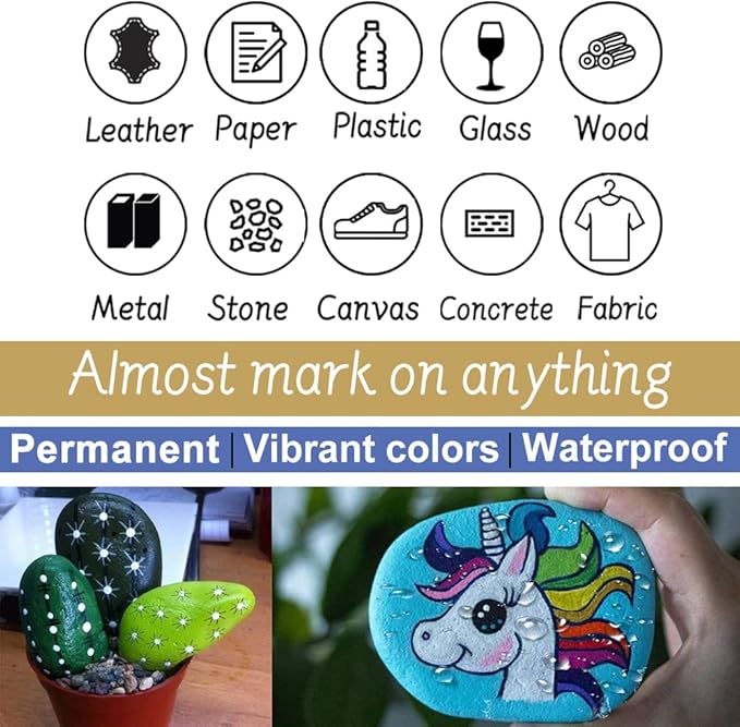 Overseas Paint Marker Pens - 8 Colors Oil Based Permanent Markers, Waterproof, Quick Dry, Medium Tip, Assorted Color Paint Pen for Metal, Wood, Fabric, Plastic, Rock Painting, Canvas, Glass, Art Craft