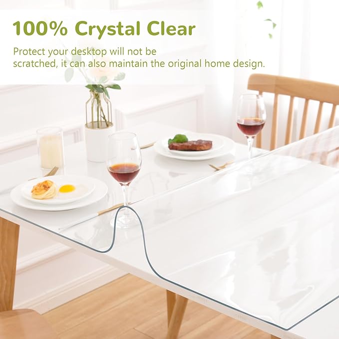 Eisdroma 24 x 96 Inch Clear Plastic Table Cover, 1.5mm Thick, Waterproof for Dining, Kitchen & Office