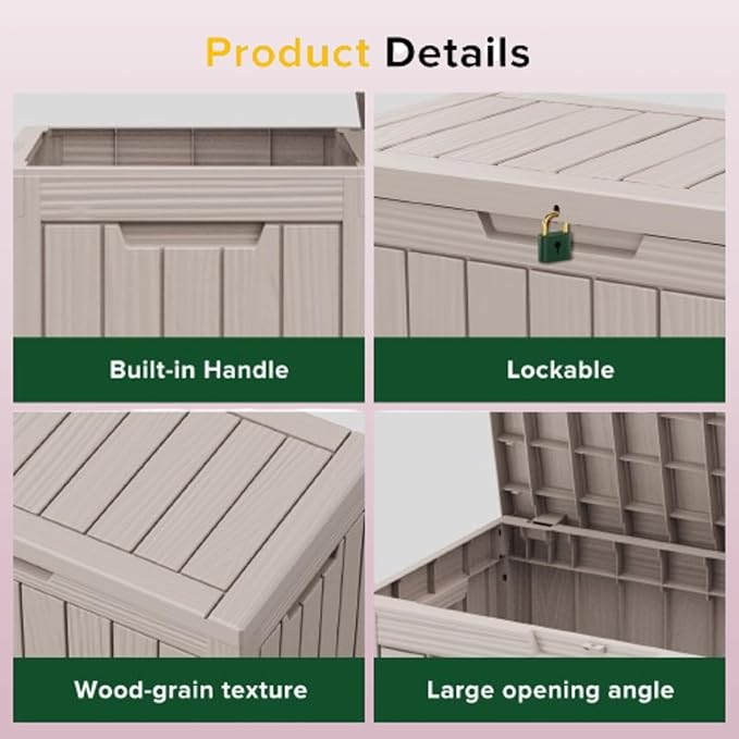 Yardgrace 45 Gallon Outdoor Storage Box Waterproof, Resin Deck Boxes with Lockable Lid & UV-Resistant for Patio, Pool, Garden Furniture Cushions & Accessories, Coffee