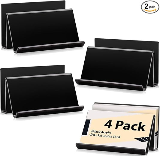 4 Pack 3x5 Index Card Display Holder Acrylic Cards Holder Stand Acrylic Business Card Holders Name Card Organizer Postcard Stand Display 200 Capacity for Studying Supplies No Card (Black, 4 Pack)