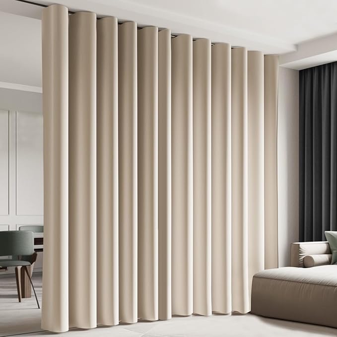 Cbsroro Room Divider Blackout Curtain Track Curtains Wall Dividers Panels Screen for Living Rooms Bedroom Office Privacy Partition Separation, W120 × L120 Inch,1 Panel, Beige