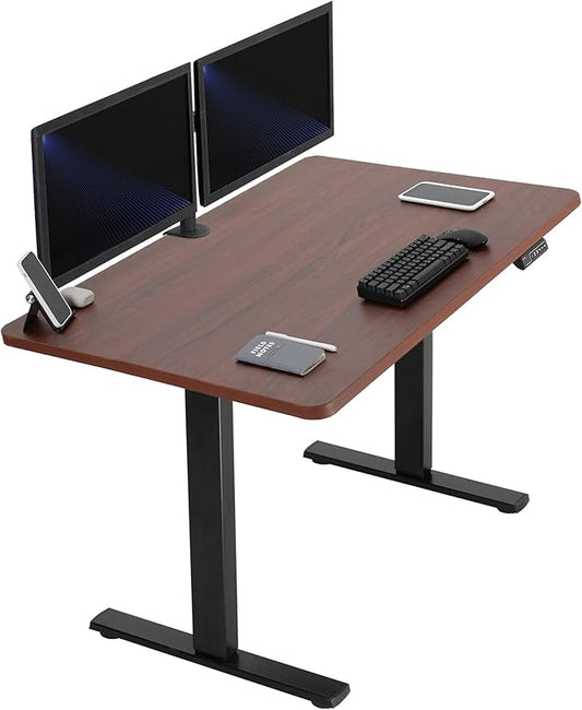 VIVO Electric 48 x 30 in Standing Desk, Memory Height Adjustment, 1B Series, Holds 220 lbs, One-Piece Dark Walnut Top, Black Frame, DESK-KIT-1B5D
