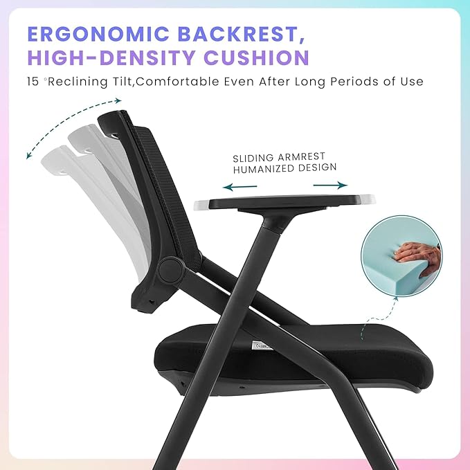 BROBRIYO, 10 Pack Stackable Conference Room Chairs with Wheels and Paddle, Ergonomic Mesh Back and Arms for Meeting, Conference, Reception, Training Room & Home Office Desk Folding Chairs, Black