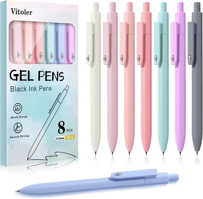 Piochoo Gel Pens, Quick Dry Black Gel Ink Pens Fine TIp, No Smudge, Smooth Writing Cute Aesthetic Pen for Women Nurses School Office Supplies
