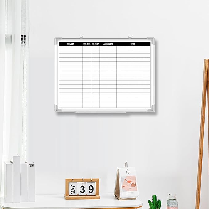 Lincia 24 x18 Project Planning Board Aluminum Frame Dry Erase Board with Lines, Wall-Mounted Whiteboard for Scheduling, to Do Lists & Weekly Planning, Reusable Office Calendar for Home & Work