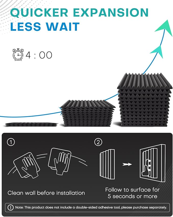 52 Pack Acoustic Foam Panels, 1 X 12 X 12 Inches Sound Proof Foam Panels for Walls, High Density Acoustic Panels Sound Absorbing, Black White Noise Cancelling Studio Wedges (NOT INCLUDE ADHESIVE)