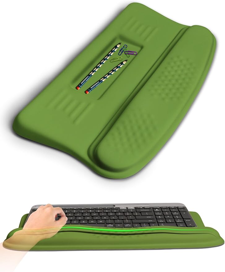 KUOSGM Ergonomic Wave Wrist Rest with Keyboard Stand, Cushioned Palm Rest, Comfortable Integrated Memory Foam for Natural Typing and Relieve Wrist Pain, Fresh Green