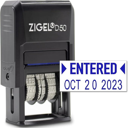 ZIGEL D50 Date Stamp with Entered - Self Inking Date Stamp - Blue