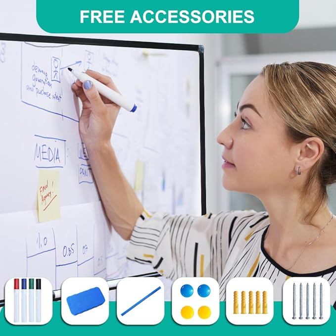XIWODE Large 36x72 Inch Magnetic Dry Erase Whiteboard，Black Aluminum Frame Wall-Mounted for Home School Office Conference Room