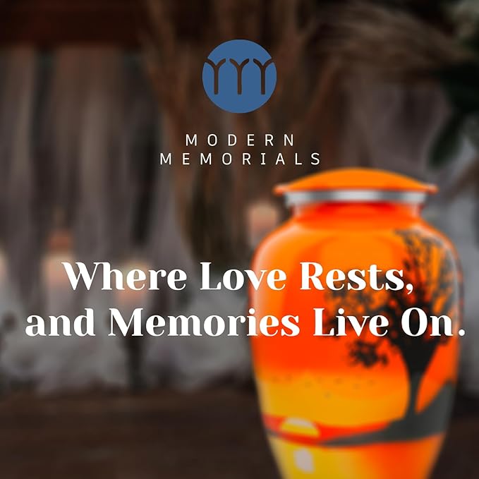 Modern Memorials Cremation Urn for Ashes - Large Urn for Man & Women - 200 Cubic Inches - Includes Velvet Storage Bag - Safari Style