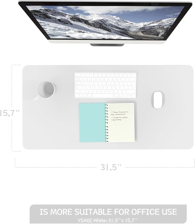 YSAGi Non-Slip Leather Desk Pad, Waterproof Laptop Computer Desk Keyboard Mat, Table Protector Blotter Mat, Large Mouse Pad for Office/Work/Home/Decor(White, 31.5" x 15.7")