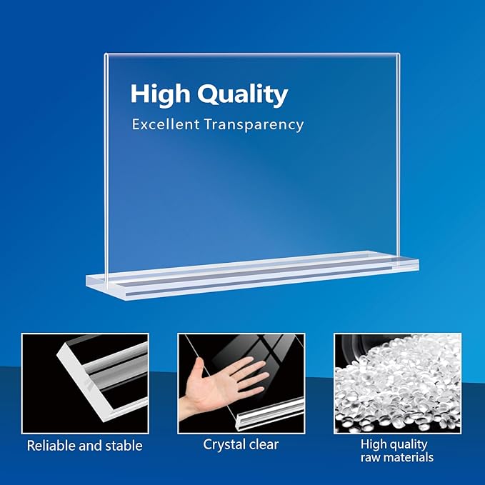 PUWTN Acrylic Sign Holder 6x4 - 6 Pack Clear Tabletop Sign Holder Horizontal Plastic Picture Frames, Double Sided T Shape Display Stand Vendor Booth Display Items for Store,Restaurants,Hotels,Office
