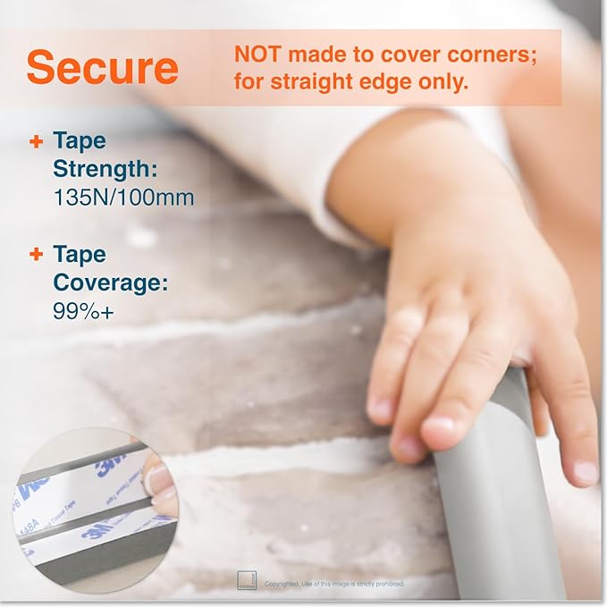 Roving Cove HeftyFit Edge Protector for Baby Proofing (6ft Large Edge Only), Heavy-Duty Soft Furniture Edge Bumper Guards, Desk Edge Cushion, Wall Corner Covers, 3M Adhesive, Stone Grey