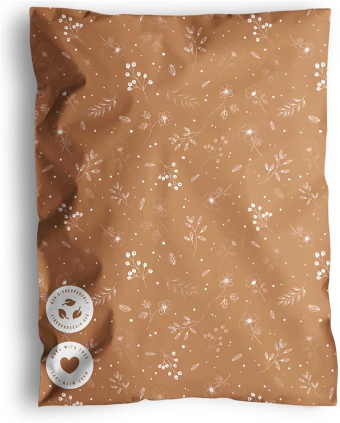 Poly Mailers 12x15.5 Inch - 100 pack Biodegradable Shipping Bags for Clothes and Large Items - Impack Self-Seal Waterproof Thick Mailing Envelope for Accessories & Clothing - Floral Chestnut