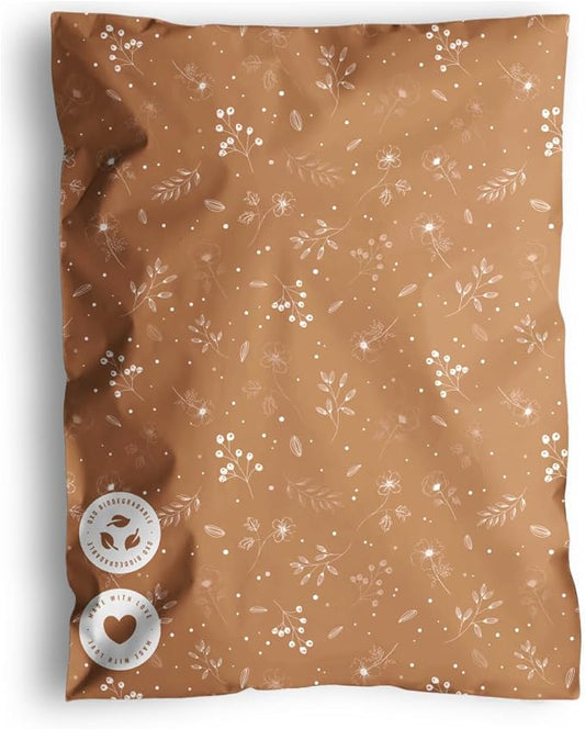 Poly Mailers 12x15.5 Inch - 100 pack Biodegradable Shipping Bags for Clothes and Large Items - Impack Self-Seal Waterproof Thick Mailing Envelope for Accessories & Clothing - Floral Chestnut