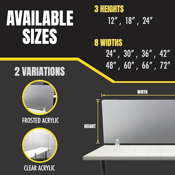 OBEX Frosted Acrylic Desk Mounted Privacy Panel, 12" x 60", Frosted