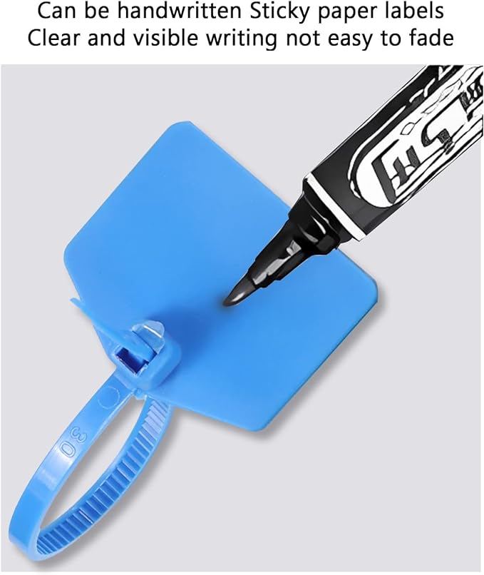 6 in Marker Nylon Cable Ties, Plastic Water Proof Tags, Self-Locking Written-on Cable Marker, Security Seals Label for Cabling, Wire Marking Label, Shipping Hanging Tags - Blue/ 100pcs
