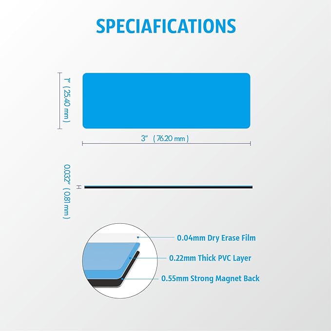 Magnetic Dry Erase Magnets Labels 3x1 inches, Reusable Name Tags, Organizing Schedules in Office/Classroom. Work on Fridge/White Board (Multicolor 60Pcs)