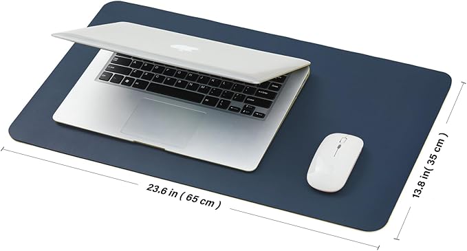 Leather Desk Mat - Small Non-Slip PU Desk Pad for Office and Home - Desk Organization and Accessories - Ideal for Large Mouse Pad and Small Desk Mats on Top of Desks (Dark Blue,23.6"x 13.8")