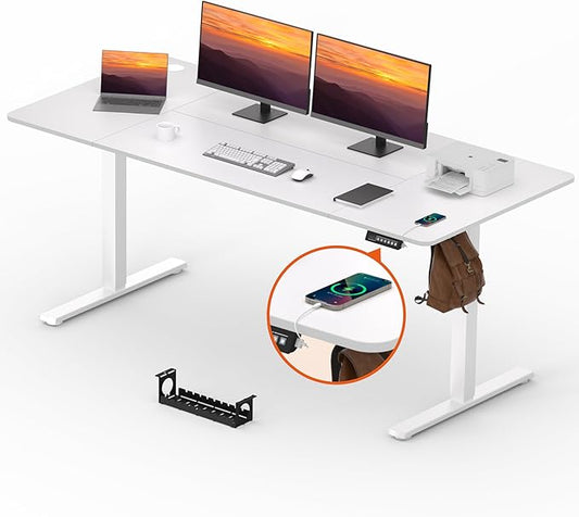 FitStand Standing Desk, Large 71x31 Inches Height Adjustable Stand Up Desk with Cable Management, Home Office Computer Desk with Memory Preset with Charging USB Port & Sedentary Reminder