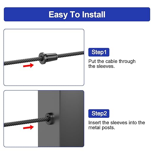 BLIKA Upgraded 20 Pack Stainless Steel Black Protector Sleeves for 1/8" 5/32" or 3/16" Deck Cable Railing, for Metal Posts, T316 Marine Grade, Cable Railing Protector Sleeves, Cable Railing Post Kits