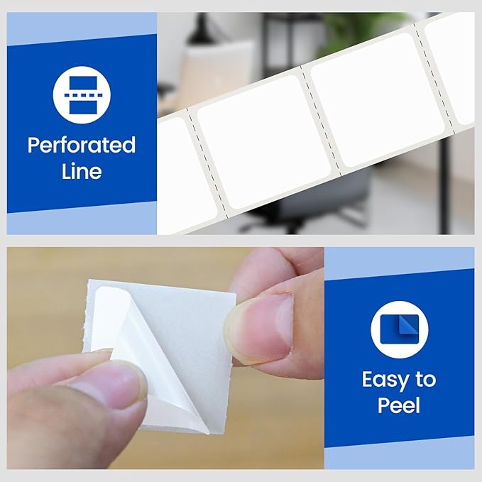 L LIKED 1" x 1" Square Removable Labels, No Residue, Water and Oil Resistant Labels for QR Code, Use for Both Home and Office (1 Roll, 1380 Labels)
