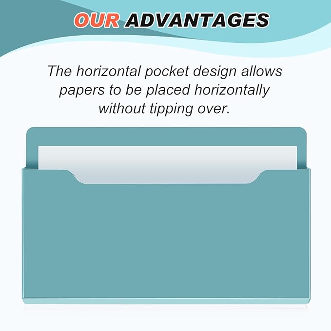 Feifeiya Magnetic Pocket File Holder Large File Folder Organizer Paper Mail Letters Holder Wall Hanging Office Supplies for Refrigerator Whiteboard Cabinets(13.8 x 8.3 Inch,Horizontal,Haze Blue)