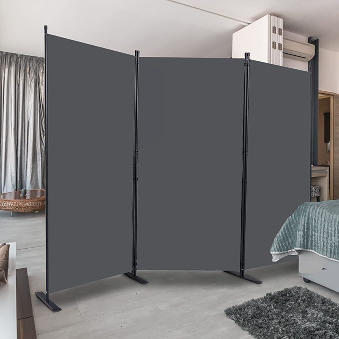 CHOSENM Room Divider, 3 Panel Folding Privacy Screens with Wider Support Feet, 6 Ft Portable Room Partition for Room Separator, 102" W X 71" H, Grey