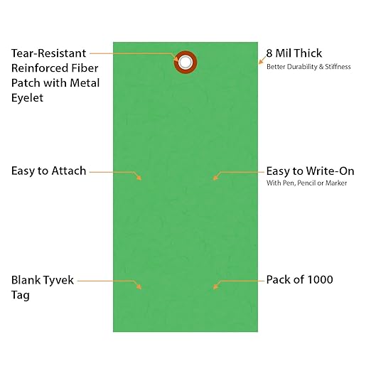 SmartSign (Pack of 1000) 6.25 x 3.125 inch “Green” Blank Tyvek Shipping Tags with Metal Eyelets, Size #8, 8 mil Thick Tyvek