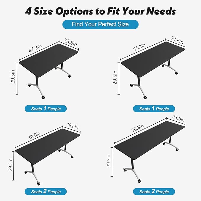 Goakwwuz Conference Room Table, Folding Conference Tables,Thicken Grey Tabletop,Flip Top Wooden Seminar Meeting Room Table for Conference Room Offices (10, Black, 55.1”)
