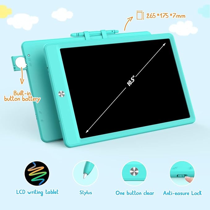 BUKEBU LCD Writing Tablet Doodle Board, Colorful Drawing Pad, Electronic Drawing Tablet, Drawing Pads,Travel Gifts for Kids Ages 3 4 5 6 7 8 Year Old Girls Boys (10.5 inch, Blue&Pink)
