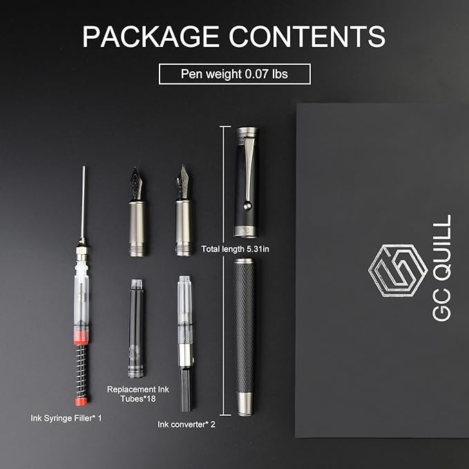 GC QUILL Fountain Pen Set - Fine & Medium Nibs, Includes 18 Ink Cartridges, Ink Refill Converter & Syringe Filler, Gift for Writing, Journaling & Calligraphy MU-13