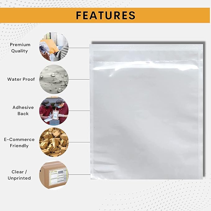 100 Pack 6"x9" Shipping Label Sleeves – Clear Self-Adhesive Packing Slip Pouches, Waterproof Packing List Envelopes – Ideal for Shipping Documents, Mailing Labels, Invoices & Packing Slips