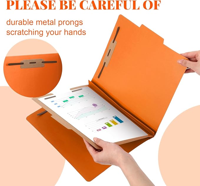 Skyygemm 12 Pcs Classification Folders Letter Size, 1 Divider Pressboard File Folder with Fasteners, Expanding File Organizer Bulk for School Teachers, Office Employee, Coworker, Staff (Orange)