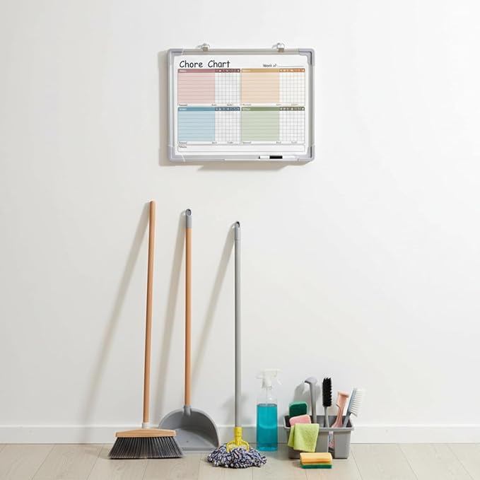 Lincia 12 x 16 Magnetic Dry Erase Chore Chart Board for Family Adults Double Side Family 2 in 1 Combo Chore Board Weekly Calendar Aluminum Frame for Wall 8 Markers 1 Eraser(Multiple People Style)