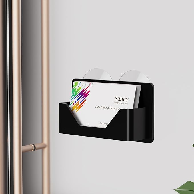 PecMuikee Window Mount Business Card Holder with Suction Cups，Black Acrylic Business Card Display Stand,Multiple Business Card Holders for Office, Exhibition, Home, Restaurant 1Slot 2 Pcs