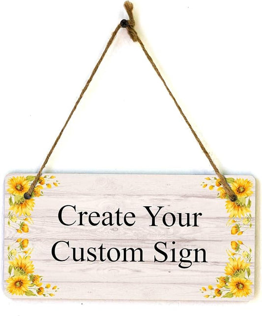 Signs ByLITA Sunflower Corners Rustic Wood Personalized Hanging Wall or Door Sign (5 x 10") | Custom Signage for Your Home & Business