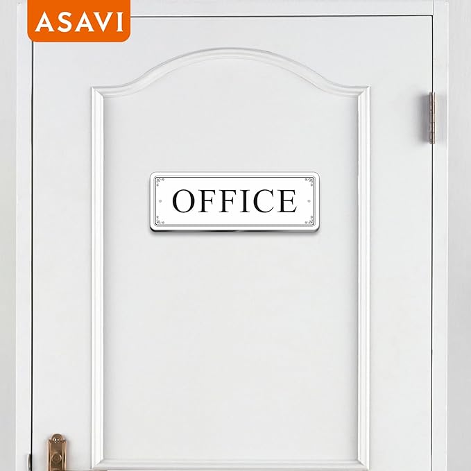 ASAVI “OFFICE” Acrylic Door Sign – Waterproof & Fade-Resistant Office Label with Strong Adhesive + Pre-Drilled Holes (8.7"x3") | Ideal for Doors and Walls in Offices, Lobbies, and Workspaces (White)