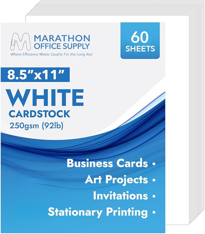 MOS White Cardstock Paper 8.5 x 11 Inch (60 Sheets) — Heavyweight Letter Size Card Stock for Crafting, Invitations, Menus, Business Use, Certificates, Printer Compatible