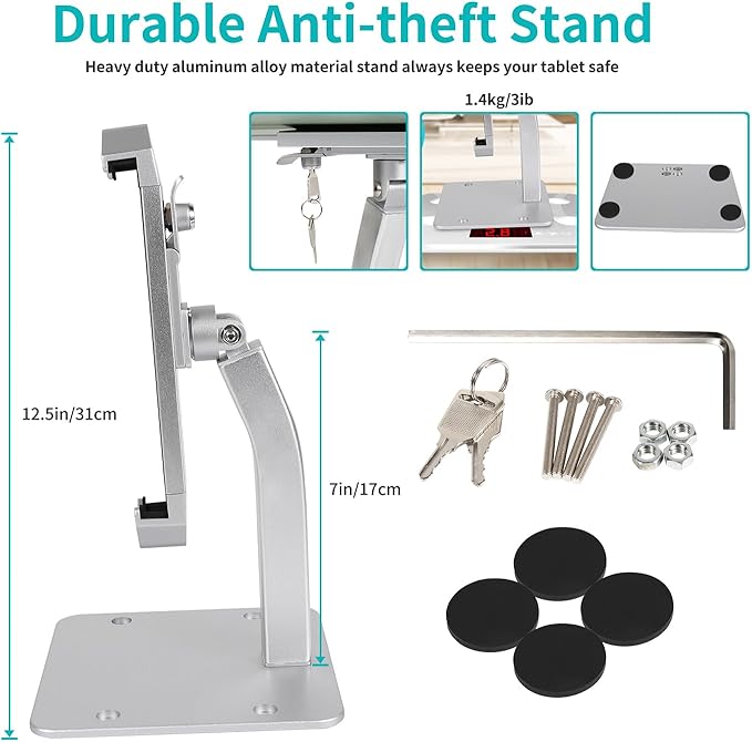YOOZ Anti Theft Tablet Holder, Secure Desktop iPad Mount Lock, All Metal Material - Kiosk Retail Counter Lockable Stand for Tablet 9-14", iPad Pro 13 12.9 11, Air, Galaxy Tabs, Surface Pro etc