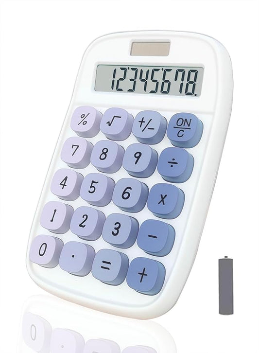 Mechanical Calculator,BTSEYAW Dual Power Calculator with 8 Digit Display tilt Screen and Big Buttons, Cute Office Desk Accessory (Blue)