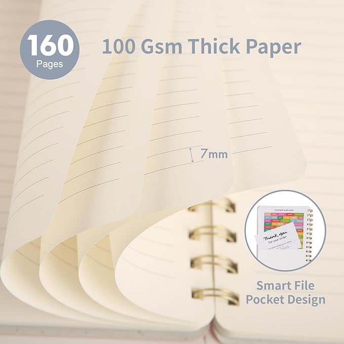 Spiral Notebook-5.75" x 8.125" College Ruled Journal with Inner Pockets and 160 Pages,PU Leather Cover Business Journal, Twin-Wire Binding Notebook Perfect for Office & Home School Supplies 6 pack Reefblue/Green