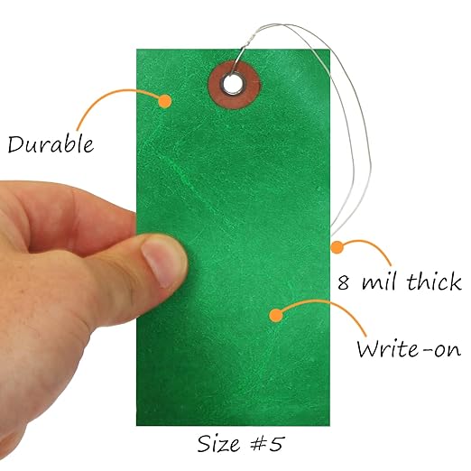SmartSign (Pack of 100) 4.75 x 2.375 inch Blank Tyvek Shipping Tags with Pre-Attached Wires (Size - 5), 8 mil Plastic, Green, Made in USA