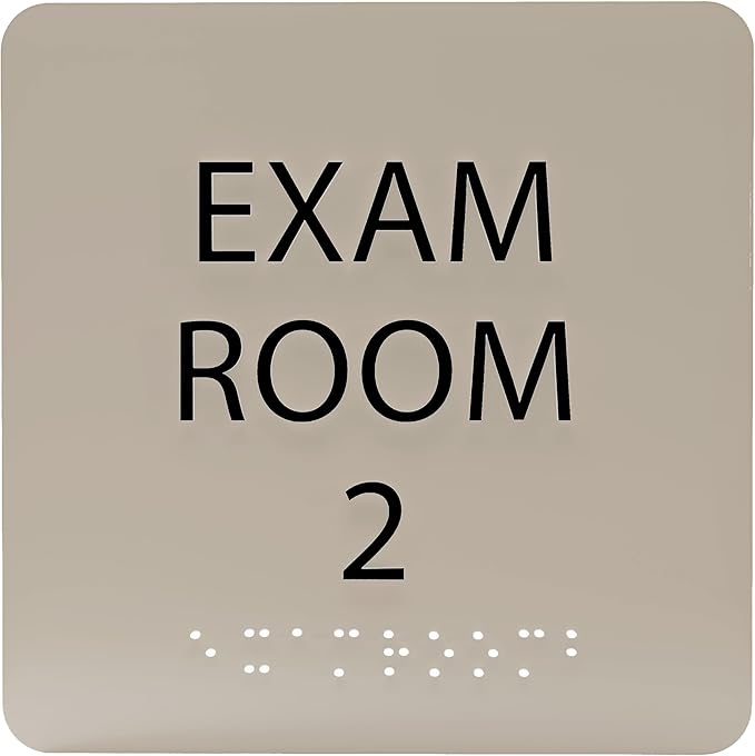 ADA CENTRAL SIGNS - 6" X6" Exam Room 2 Sign - ADA Compliant Tactile Graphics Grade 2 Braille Text Acrylic Wall Signs - Educational Institution Directional Assistance Test Center Door Sign for Schools