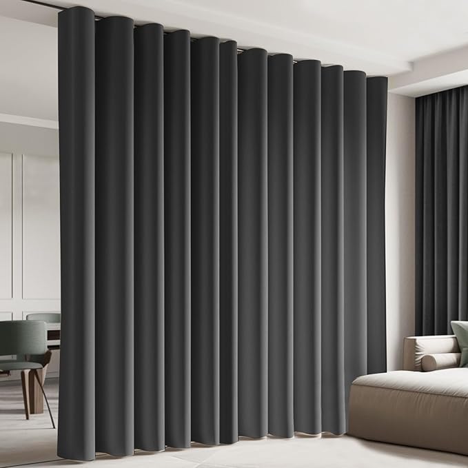 Cbsroro Room Divider Blackout Curtain Track Curtains Wall Dividers Panels Screen for Living Rooms Bedroom Office Privacy Partition Separation, W100 × L120 Inch,1 Panel, Black