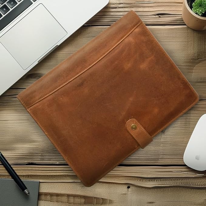 Leather Village Leather Portfolio Organizer - Professional Business Padfolio for Men & Women - Document Card Holder, Resume Folder, Folio for A4/Letter Size Writing Legal Pad- Tan Brown
