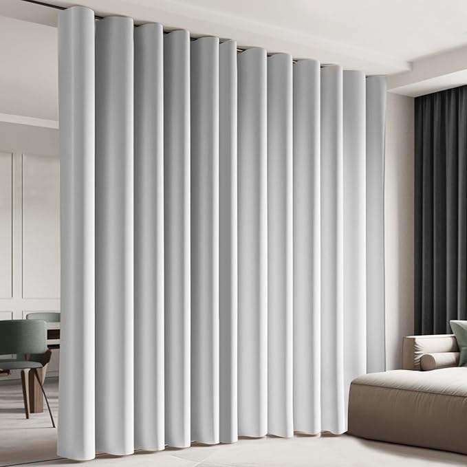 cbsroro Room Divider Blackout Curtain Track Curtains Wall Dividers Panels Screen for Living Rooms Bedroom Office Privacy Partition Separation, W180 × L108 Inch,1 Panel, White