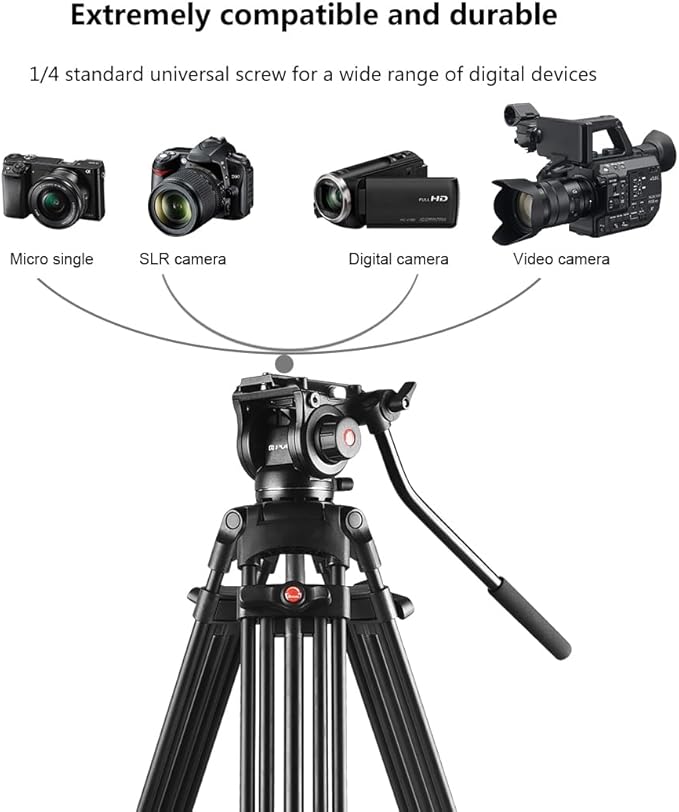 PULUZ 67"/170cm Video Tripod, Heavy Duty Aluminum Alloy Camera Tripod Stand with 360° Fluid Drag Head, QR Plate Compatible with Canon Nikon Sony and Other DSLR Camera Camcorder, Load Up to 22lb/10kg