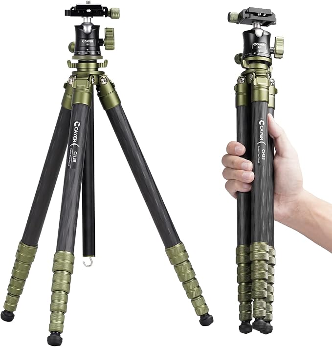 Cayer CH35 Travel Camera Tripod with Ball Head, Compact Carbon Fiber Tripod, 53.6" Compact Camera Stand，Max Load 17.6lbs for Mirrorless Cameras Video Camcorder Mobile Phone Webcam